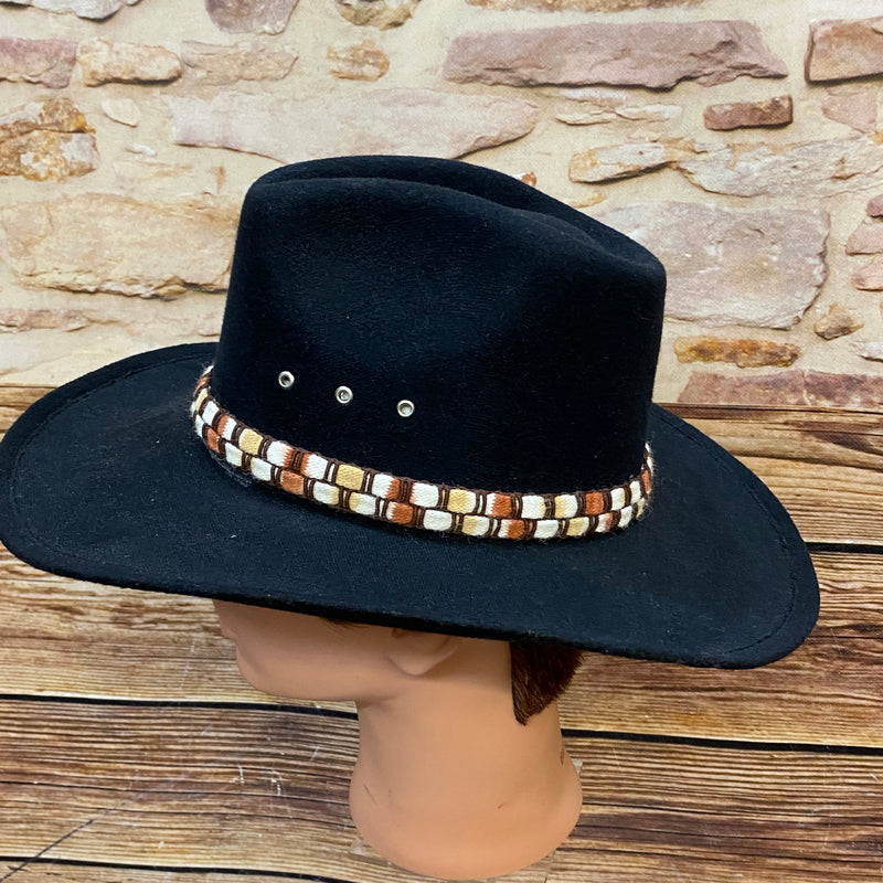 Schwarzer Vintage Cowboyhut von Stars & Stripes mit gewebtem Hutband und breiter Krempe, Ansicht 1