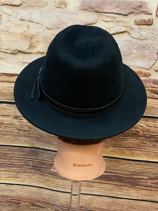 Schwarzer Woll-Fedora Gr. 57 mit Hutband und kleiner seitlicher Verzierung, Ansicht 2