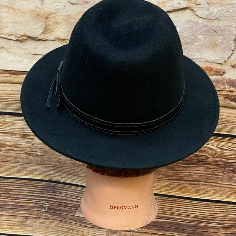 Schwarzer Woll-Fedora Gr. 57 mit Hutband und kleiner seitlicher Verzierung, Ansicht 2
