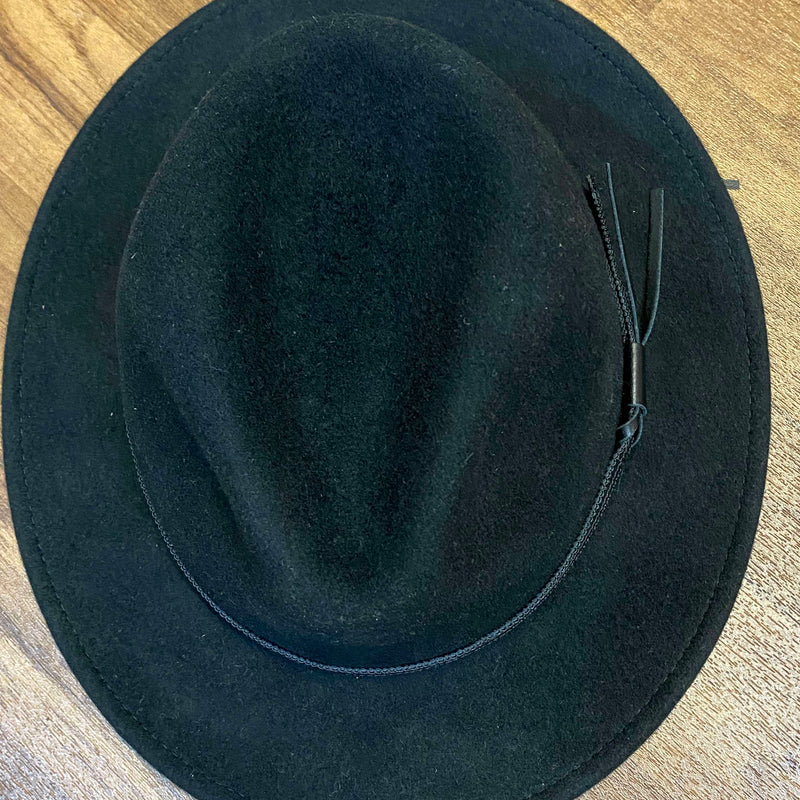Schwarzer Woll-Fedora Gr. 57 mit Hutband und kleiner seitlicher Verzierung, Ansicht 3