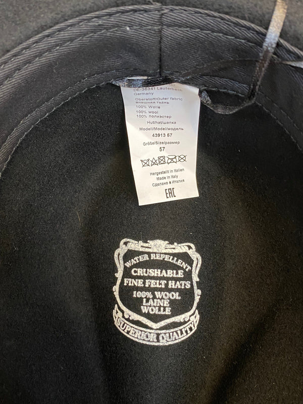 Schwarzer Woll-Fedora Gr. 57 mit Hutband und kleiner seitlicher Verzierung, Ansicht 4