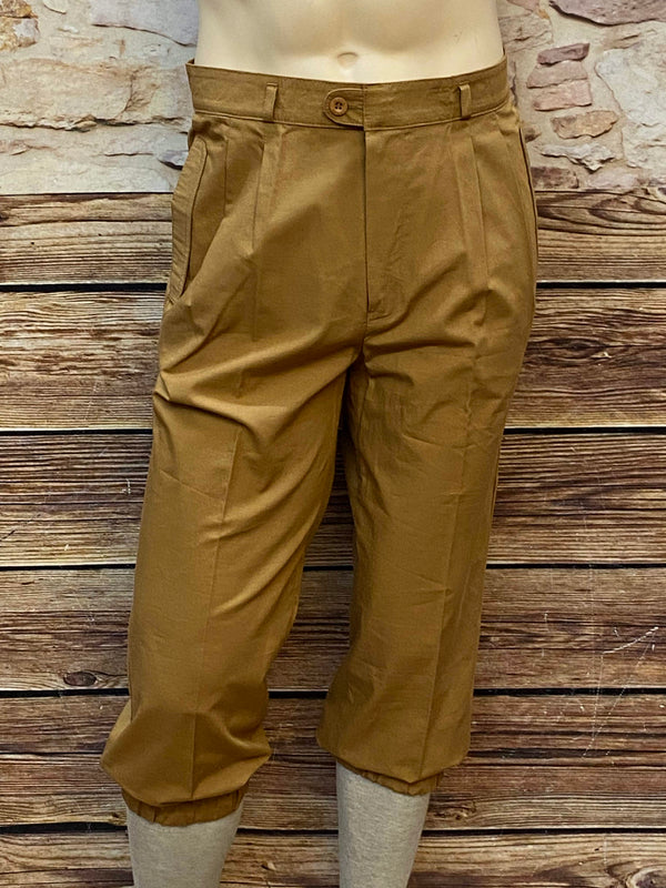 Herren-Knickerbocker in Camelbraun, Gr. 48, 20er-Jahre-Stil mit Bundfalten und elastischen Saumbündchen, ungetragen, 100 % Baumwolle, Made in West-Germany.