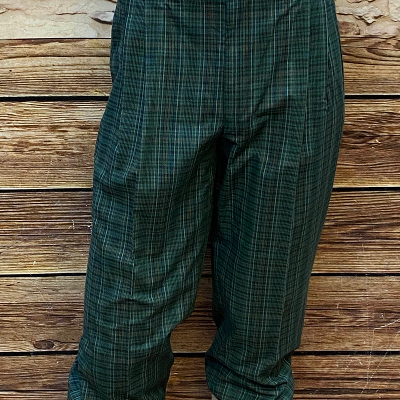 Ungetragene Herren-Knickerbocker, Größe 50, Bund 90 cm, dunkelgrün kariert, 100 % Baumwolle, 1920er-Jahre-Stil, seitliche Taschen, geraffte Beinabschlüsse.