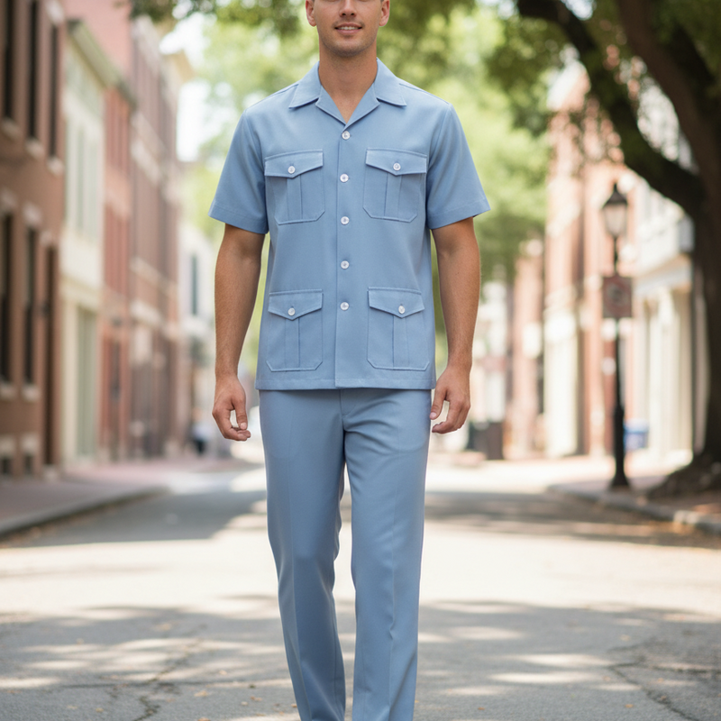 Hellblauer Vintage Herren Sommeranzug Gr. 52 von Albarattys – Vorderansicht