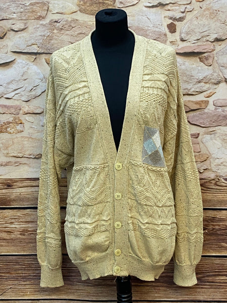 „Vintage Herren Strickjacke in Beige aus den 80er Jahren mit Strukturstrick“