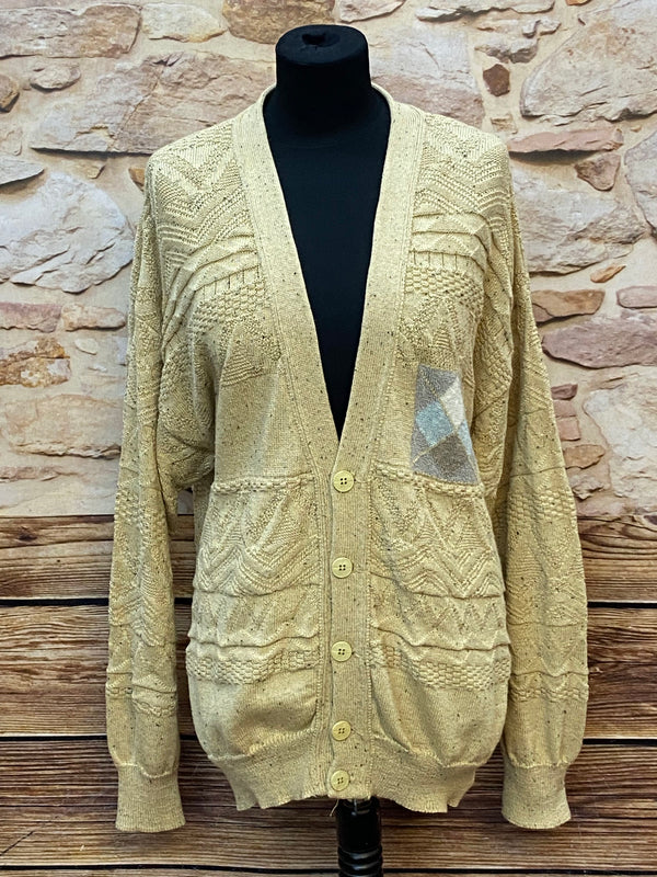 „Vintage Herren Strickjacke in Beige aus den 80er Jahren mit Strukturstrick“