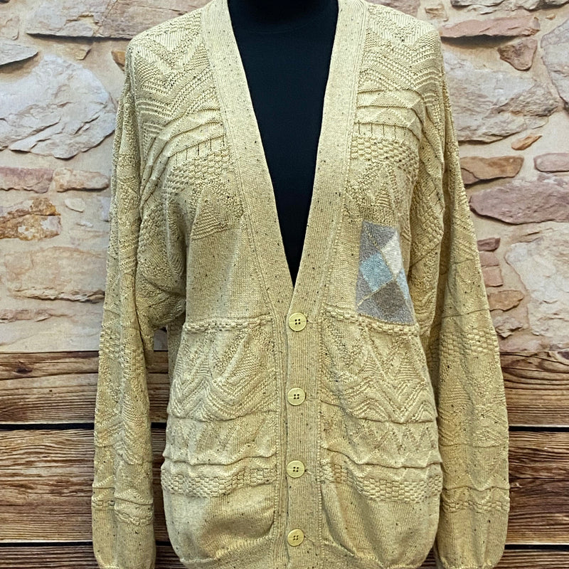 „Vintage Herren Strickjacke in Beige aus den 80er Jahren mit Strukturstrick“