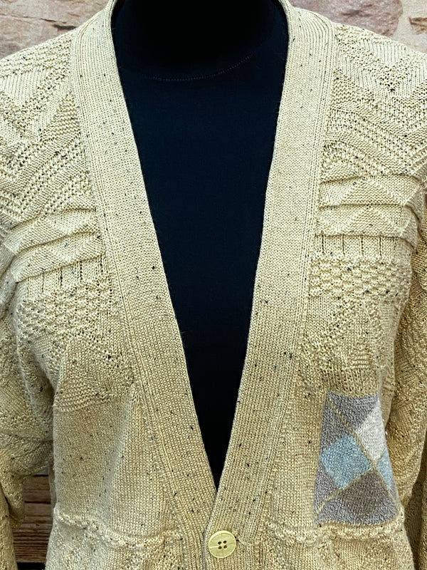 „True Vintage Herren Strickjacke XL in Creme Beige mit Knopfleiste“