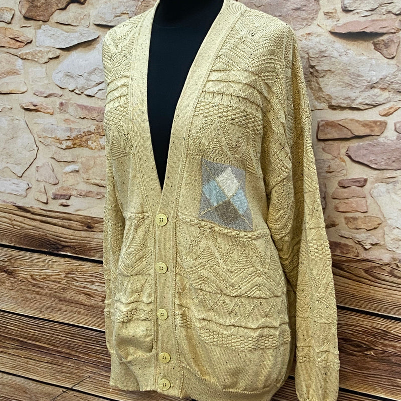 „Beige Retro Herren Cardigan von Angelo Litrico mit geometrischem Muster“
