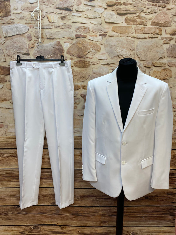 Weißer Vintage Herrenanzug Gr. 52 mit klassischem Sakko und passender Hose als eleganter Zweiteiler für Herren