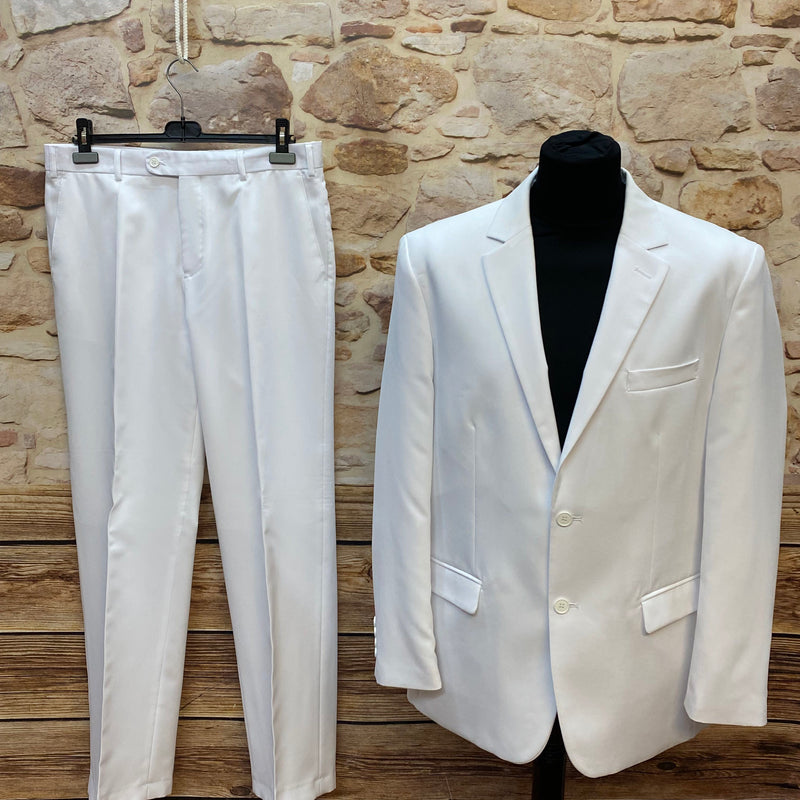Weißer Vintage Herrenanzug Gr. 52 mit klassischem Sakko und passender Hose als eleganter Zweiteiler für Herren