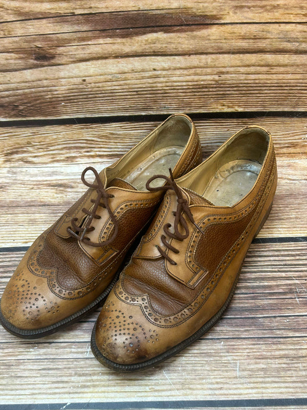 Zweifarbige braune Vintage Brogue Lederschuhe Herren Größe 39 mit Wingtip-Lochmuster – Made in Italy
