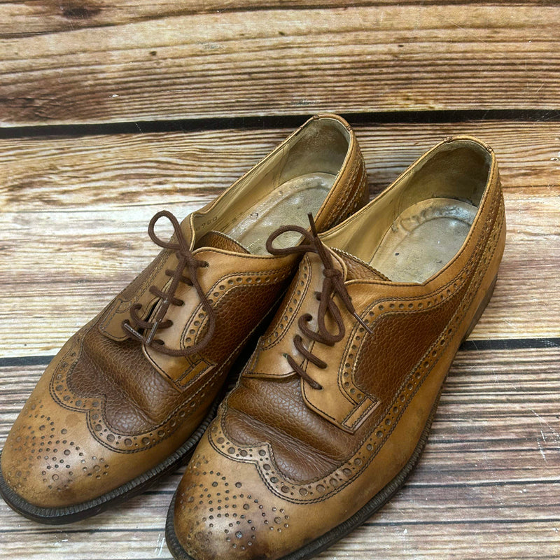 Zweifarbige braune Vintage Brogue Lederschuhe Herren Größe 39 mit Wingtip-Lochmuster – Made in Italy