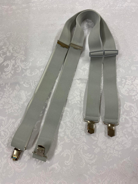 „Hellgraue Vintage Hosenträger in H-Form mit vier Clips und elastischen Bändern“