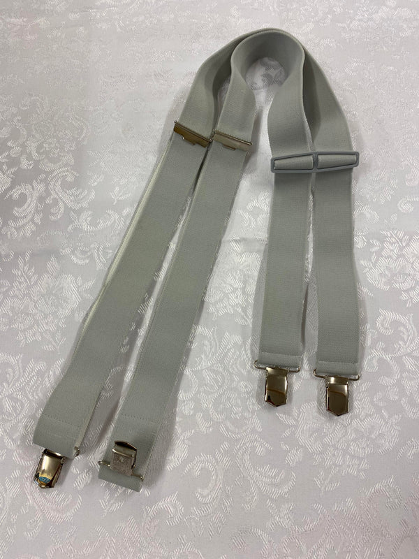 „Hellgraue Vintage Hosenträger in H-Form mit vier Clips und elastischen Bändern“