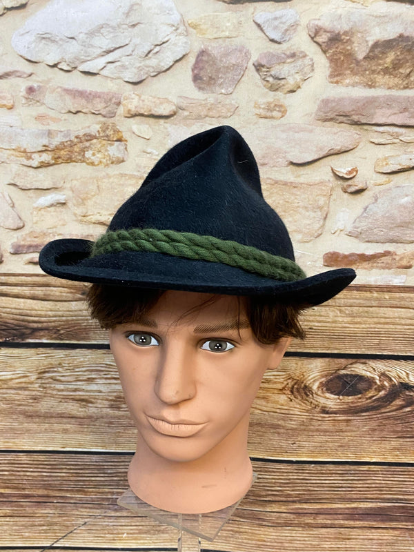 „Vintage Trachtenhut schwarz Filz mit grünem Hutband als Original Ischler Hut Größe 57“