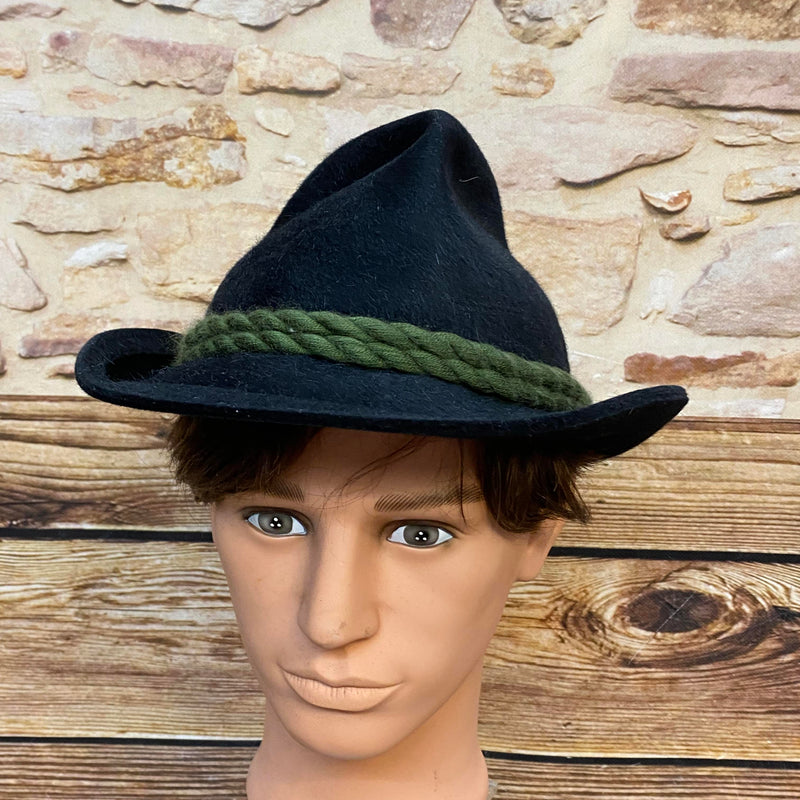 „Vintage Trachtenhut schwarz Filz mit grünem Hutband als Original Ischler Hut Größe 57“