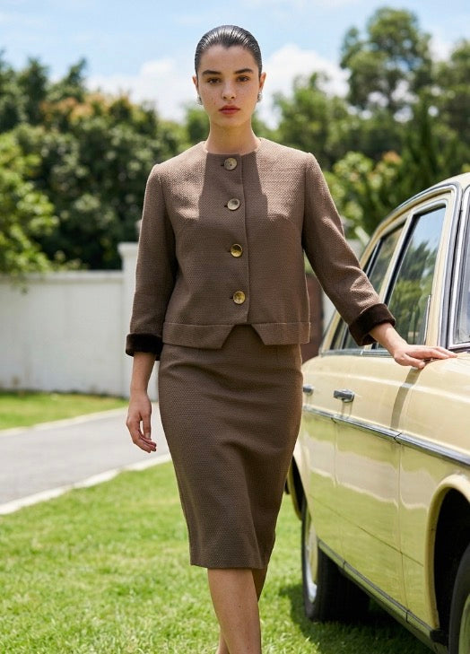 „Vintage Damen Kurzjacke taupe 60er Jahre mit großen Knöpfen“
