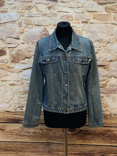 „Vintage Jeansjacke Damen blau klassischer Denim Look Größe L Vorderansicht“