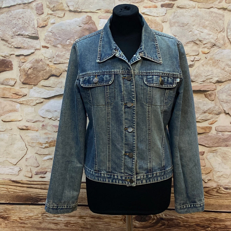 „Vintage Jeansjacke Damen blau klassischer Denim Look Größe L Vorderansicht“