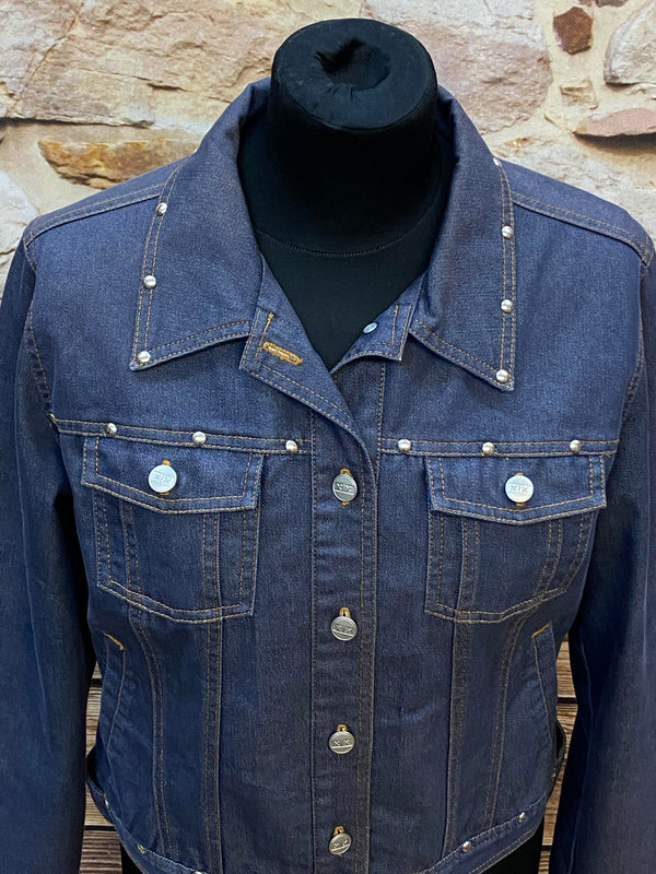 „Vintage Jeansjacke Damen Detail Kragen Nieten Denim blau“