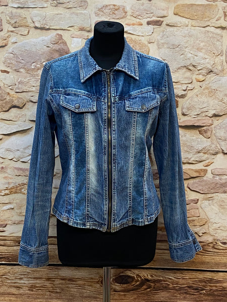 „Vintage Jeansjacke Damen blau Gr. 38 Used Look mit Reißverschluss“