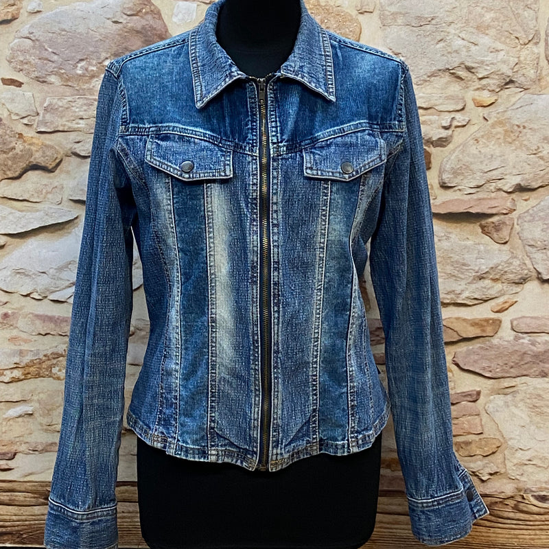 „Vintage Jeansjacke Damen blau Gr. 38 Used Look mit Reißverschluss“