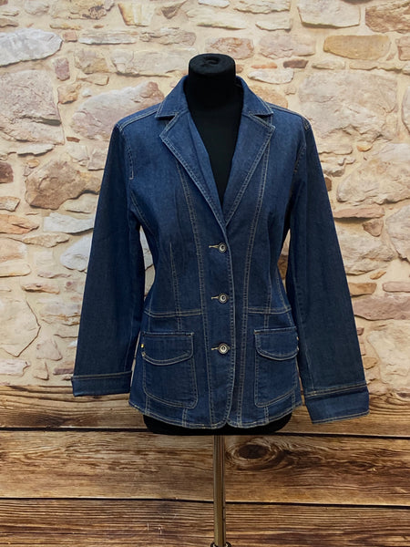 „Vintage Jeansjacke Damen dunkelblau Blazer Stil Größe 38 Vorderansicht“