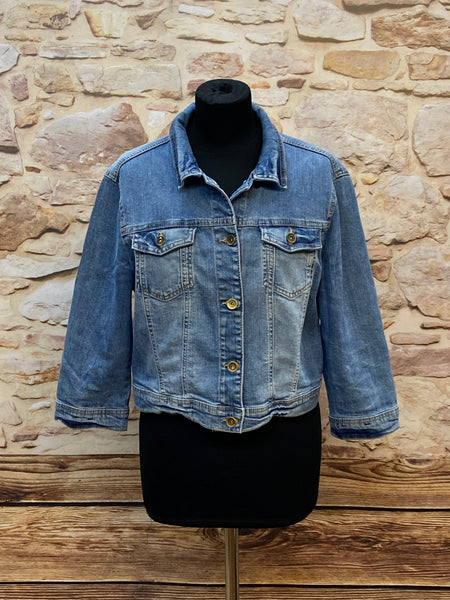 „Vintage Jeansjacke Damen blau XL kurzer Schnitt Used Look“