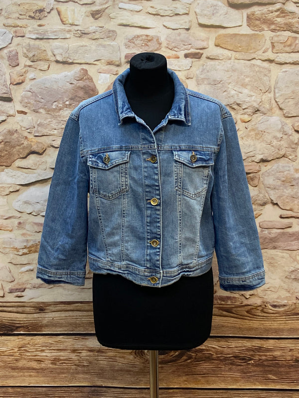 „Vintage Jeansjacke Damen blau XL kurzer Schnitt Used Look“
