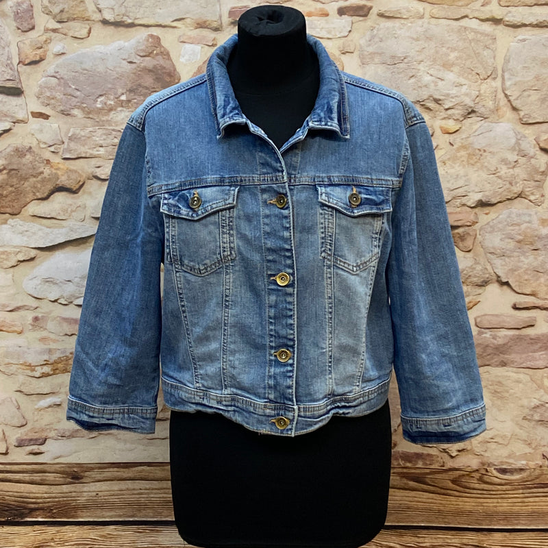 „Vintage Jeansjacke Damen blau XL kurzer Schnitt Used Look“