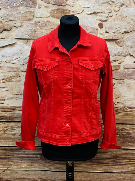 „Vintage Jeansjacke Damen rot Gr. 40 Vorderansicht Denim“