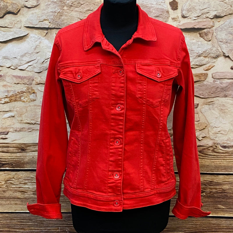 „Vintage Jeansjacke Damen rot Gr. 40 Vorderansicht Denim“
