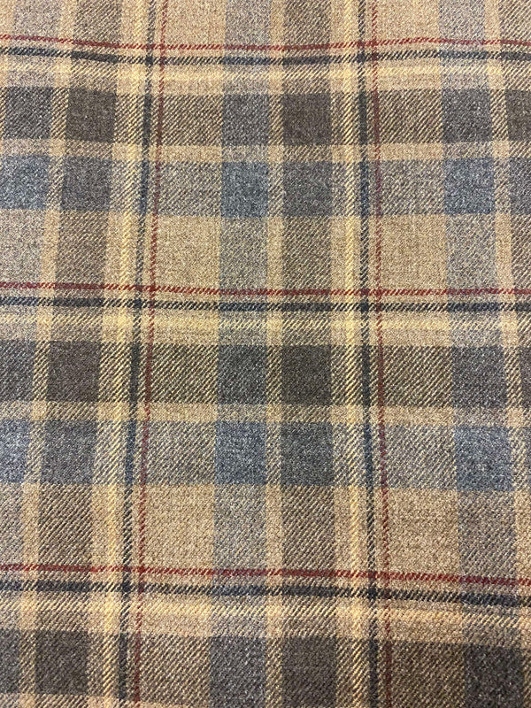 „Vintage Rock Detail Karomuster Schurwolle blau beige klassisch“