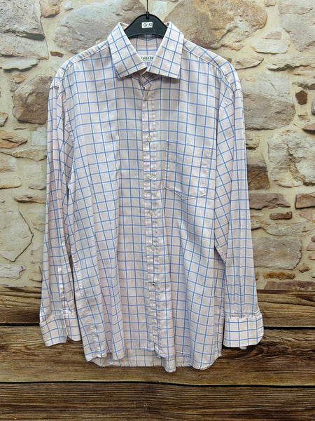 Jacques Britt rosé hellblau kariertes Vintage Hemd Gr.42 L