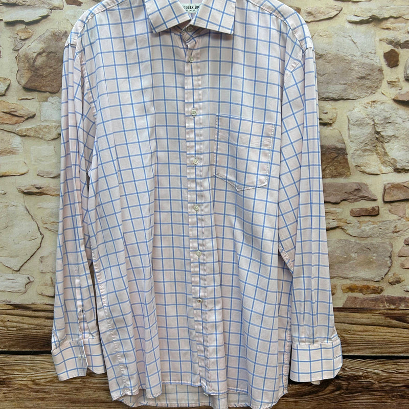 Jacques Britt rosé hellblau kariertes Vintage Hemd Gr.42 L