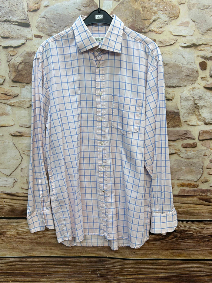 Jacques Britt rosé hellblau kariertes Vintage Hemd Gr.42 L
