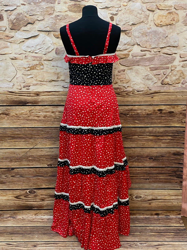 70er Jahre Vintage Maxikleid Rot Schwarz Polka Dots – Sommerkleid Gr. 34, Ansicht 5