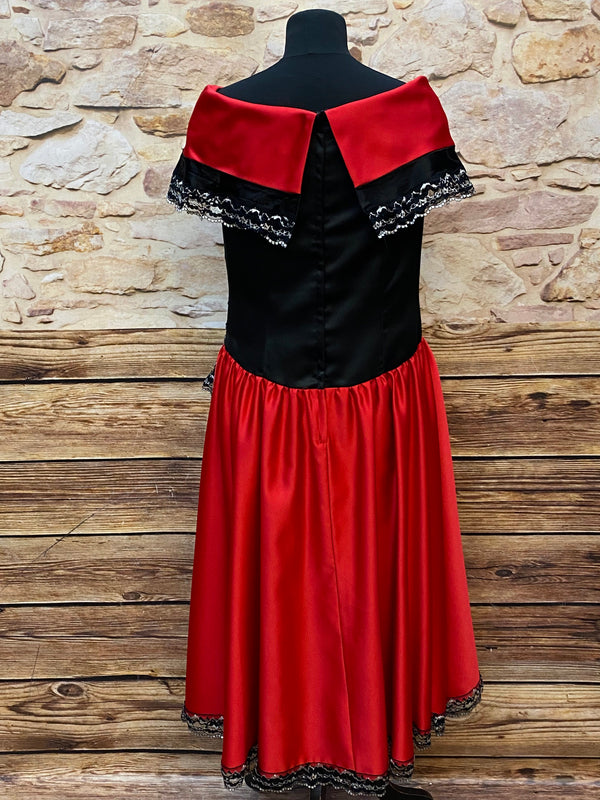 Vintage Cocktailkleid Rot Schwarz mit Spitze – festliches Abendkleid Gr. 44, Ansicht 4