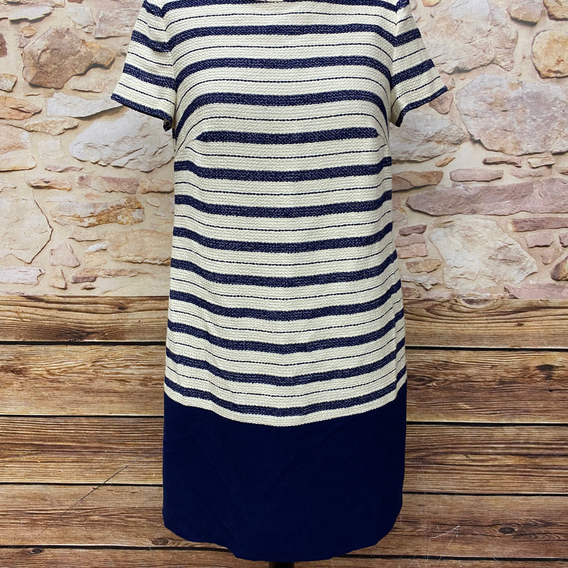 Damen Kleid blau/weiß gestreift, tiefe Tailiie 20er Jahre Stil Gr.36