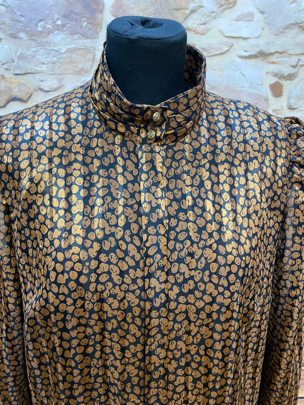 Vintage Kleid Damen Gr. 42 Schwarz Gold Muster 20er Stil Stehkragen, Ansicht 2