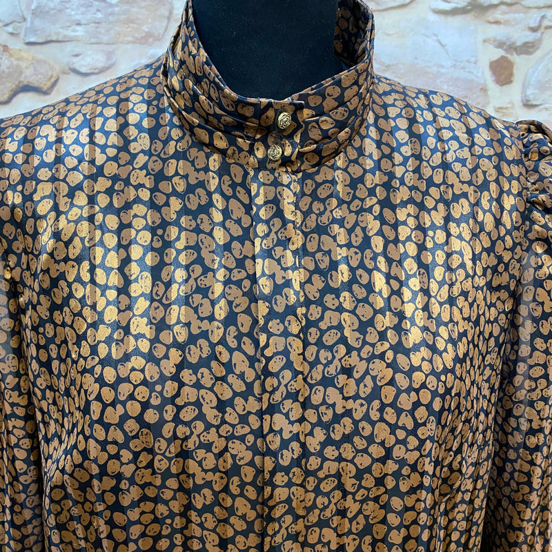 Vintage Kleid Damen Gr. 42 Schwarz Gold Muster 20er Stil Stehkragen, Ansicht 2