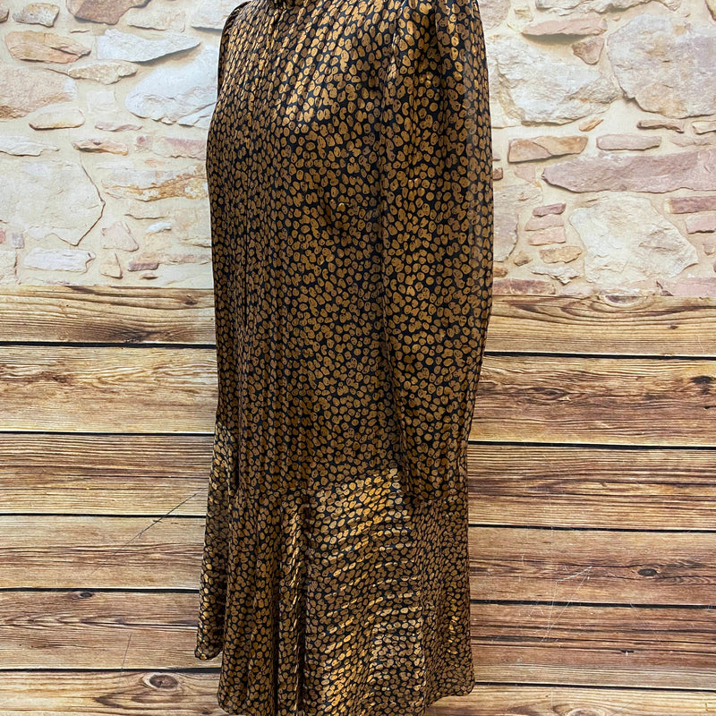 Vintage Kleid Damen Gr. 42 Schwarz Gold Muster 20er Stil Stehkragen, Ansicht 3