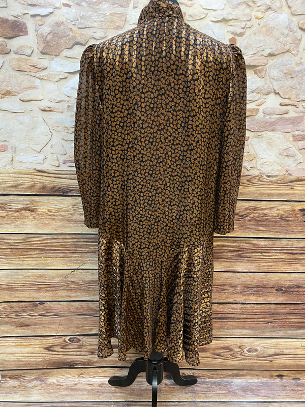 Vintage Kleid Damen Gr. 42 Schwarz Gold Muster 20er Stil Stehkragen, Ansicht 4
