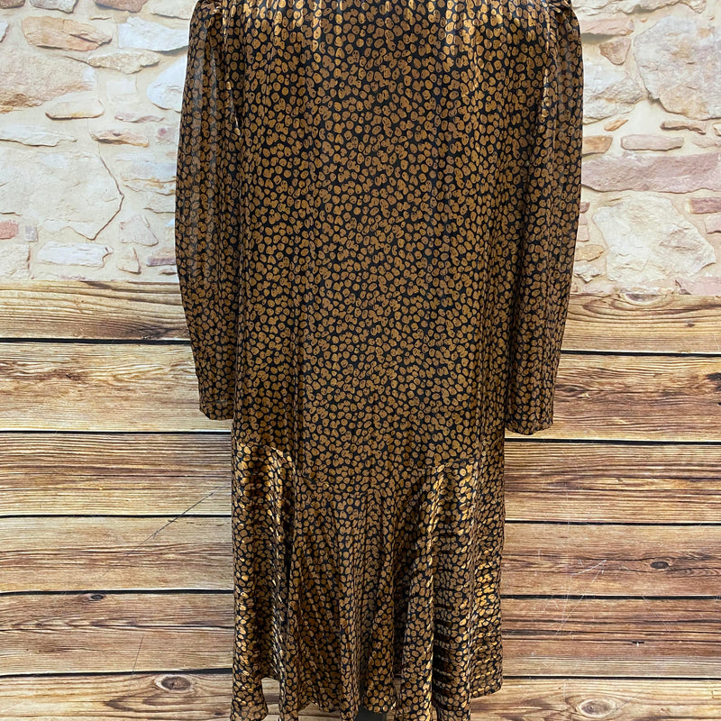 Vintage Kleid Damen Gr. 42 Schwarz Gold Muster 20er Stil Stehkragen, Ansicht 4