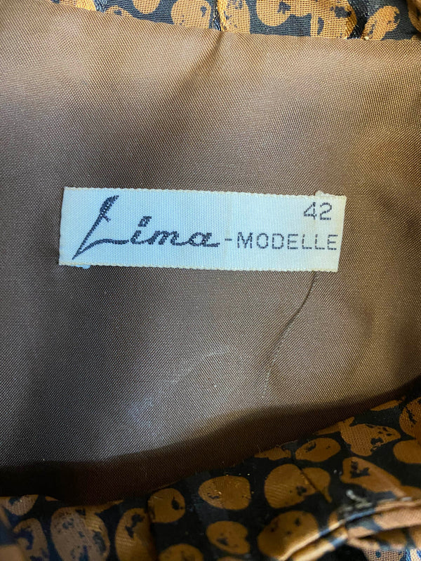 Vintage Kleid Damen Gr. 42 Schwarz Gold Muster 20er Stil Stehkragen, Ansicht 6