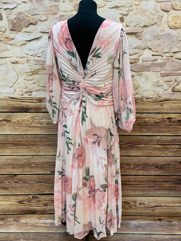 Vintage Abendkleid Damen Gr. 40 Floral Plissee Chiffon Kleid lang, Ansicht 3
