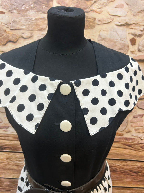 Punktekleid Gr. 40/42 – Schwarz-Weiß, 80s