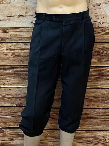 Anthrazitfarbene Knickerbocker-Hose aus Stretch-Schurwolle mit Bundfalten und weichem Beinabschluss, 20er-Jahre-Stil