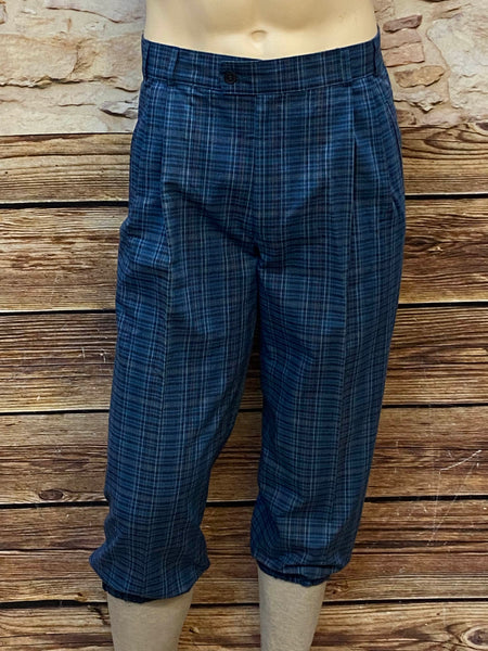 Blaue karierte Vintage-Knickerbocker aus Baumwolle, Größe 50, ungetragen